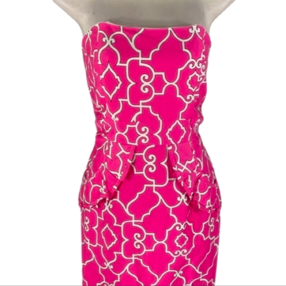 Melly M Glamorous Pink & White Printed Strapless Dress With Pockets - Picture 3 of 8